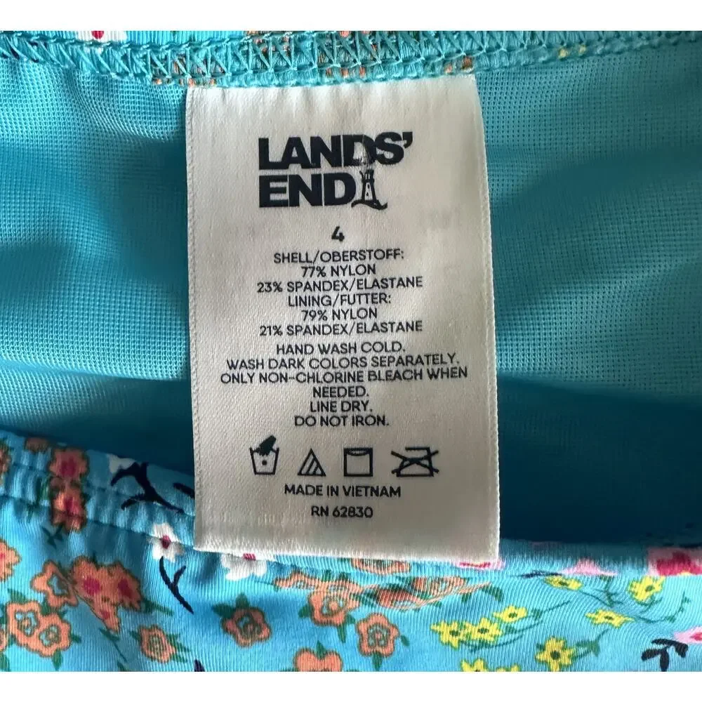 Lands End Floral Tankini Tank Top Womens Size 4 Turquoise UPF 50 Swim Beach